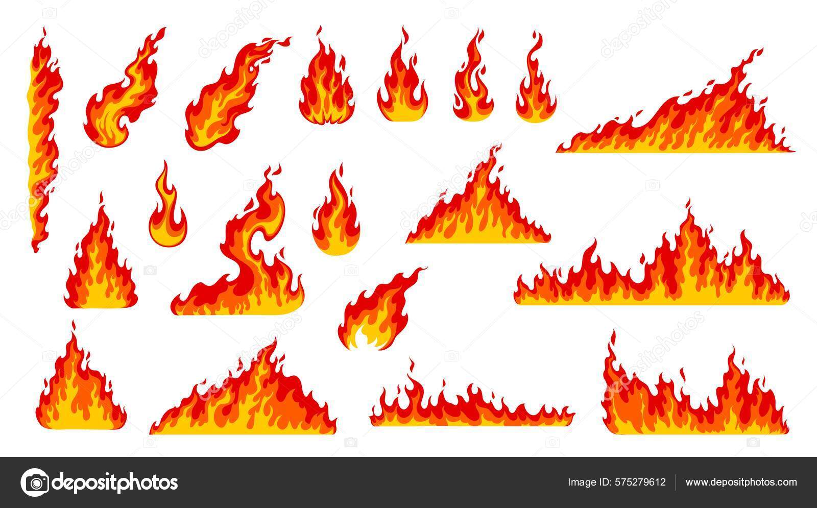 Chamas Fogo Dos Desenhos Animados Queima Fogueira Bolas Fogo Vermelhas  imagem vetorial de Seamartini© 575279612