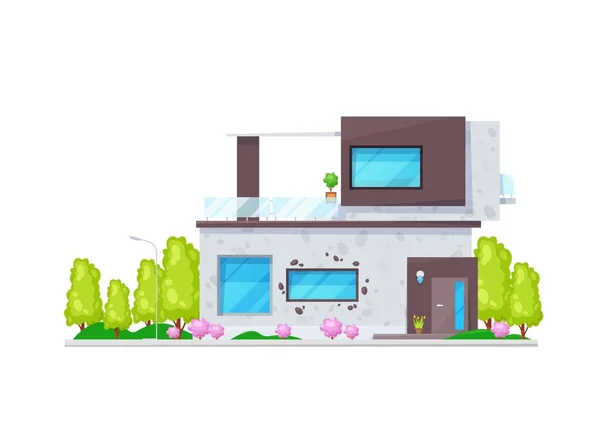 Modern Residential House Facade Exterior Luxury Cottage Building Flat Vector — Stock Vector