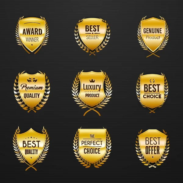 Gouden Schild Krans Beste Aanbod Keuze Kwaliteit Badges Vector Gouden — Stockvector