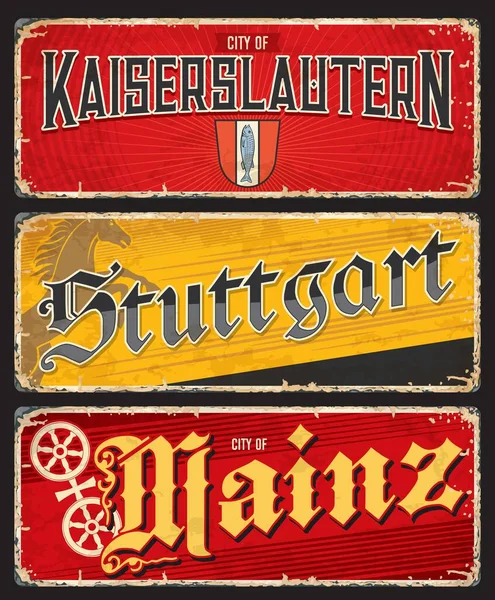 Kaiserslautern Stuttgart Mainz Placas Viaje Ciudad Pegatinas Etiquetas Equipaje Vector — Archivo Imágenes Vectoriales