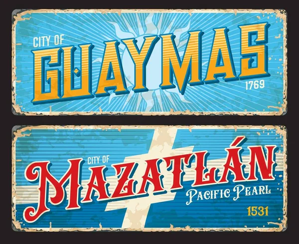 Guaymas Mazatlan Meksika Şehri Seyahat Etiketleri Plakalar Vektör Bagaj Etiketleri — Stok Vektör