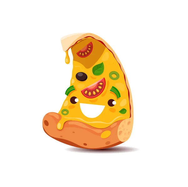 Grappig Pizza Stuk Cartoon Fast Food Karakter Vector Straat Junk — Stockvector