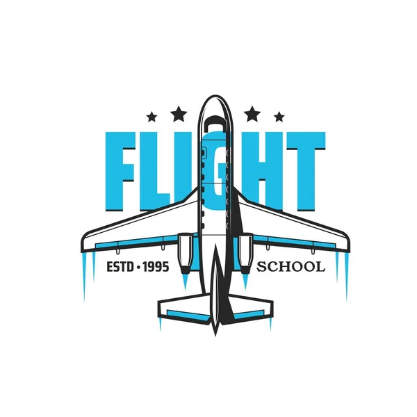 Ícone Escola Voo Emblema Vetorial Com Visão Superior Avião Moderno — Vetor de Stock