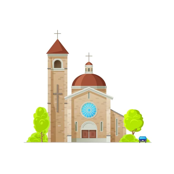 Katholische Kirche Tempel Oder Kathedrale Mit Kreuzen Vektorbau Christlicher Religionsarchitektur — Stockvektor