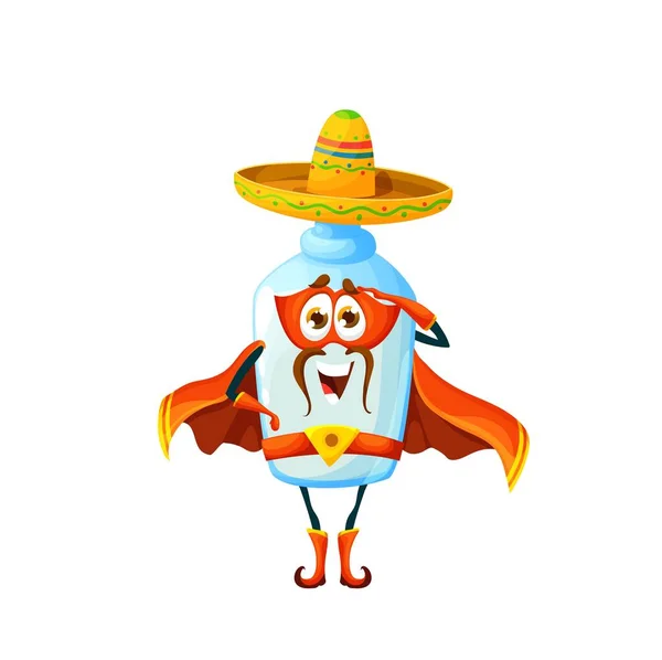 Desenhos Animados Mexicano Pulque Personagem Super Herói Bebida Vetorial Garrafa — Vetor de Stock