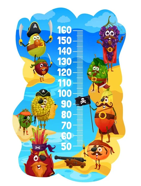 Kinderen Hoogte Grafiek Cartoon Fruit Piraten Corsairs Groeimeter Vector Muursticker — Stockvector