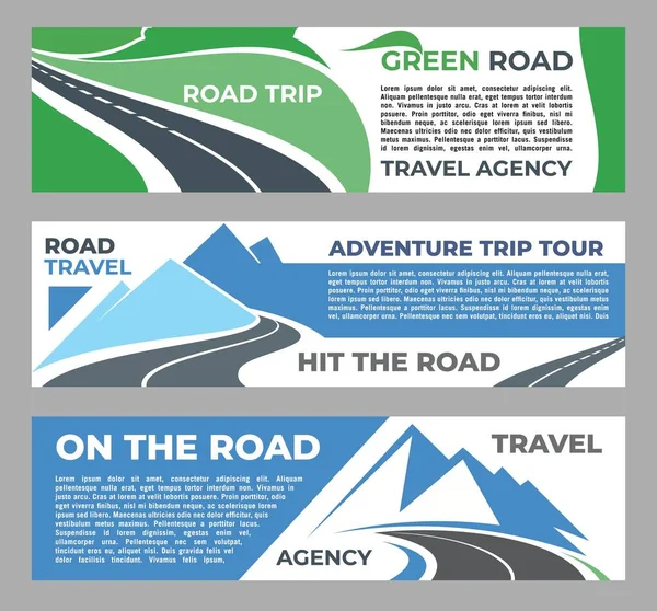 Road Trip Reizen Banners Van Stad Reis Met Snelweg Vector — Stockvector