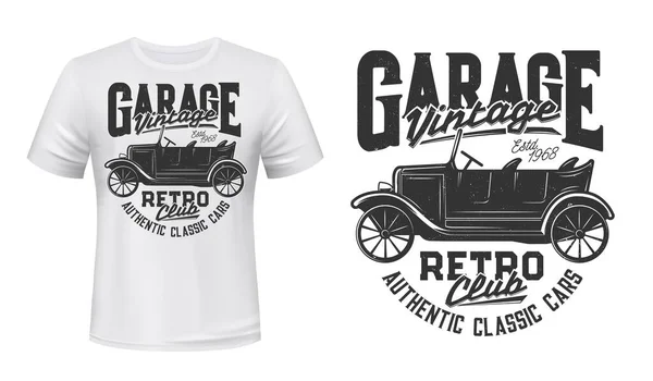Retro Automobiles Club Shirt Vector Print Antique Cabriolet Sedan Vintage — Stock Vector