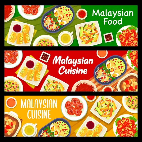 Malaysiska Rätter Restaurang Rätter Banners Kokt Ägg Sambal Telur Munkar — Stock vektor