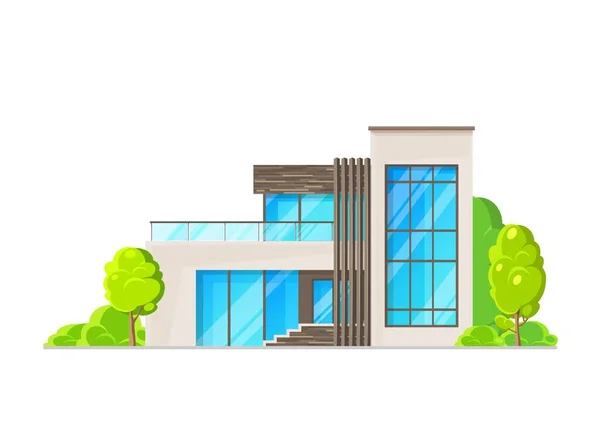 Moderna Casa Residenziale Due Piani Incorniciata Rivestimento Murale Pietra Facciata — Vettoriale Stock