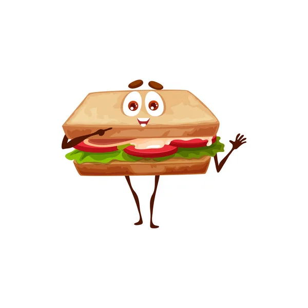 Funny Sandwich Character Smile Kids Food Personage Face Vector Emoticon — Stock Vector