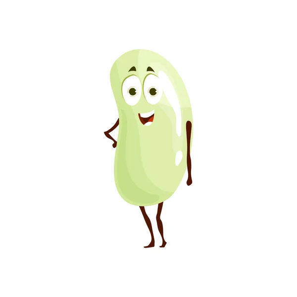 Cartoon Bean Character Vector Legume Mascot Funny Personage Smiling Face — Stock Vector