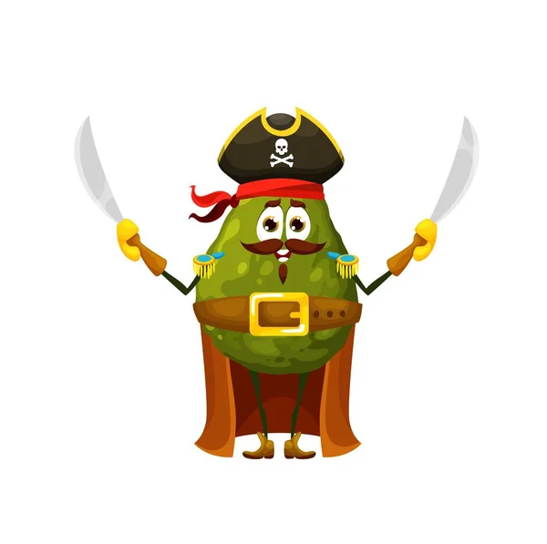 Personaje Capitán Pirata Aguacate Dibujos Animados Vector Feliz Corsario Usar — Vector de stock