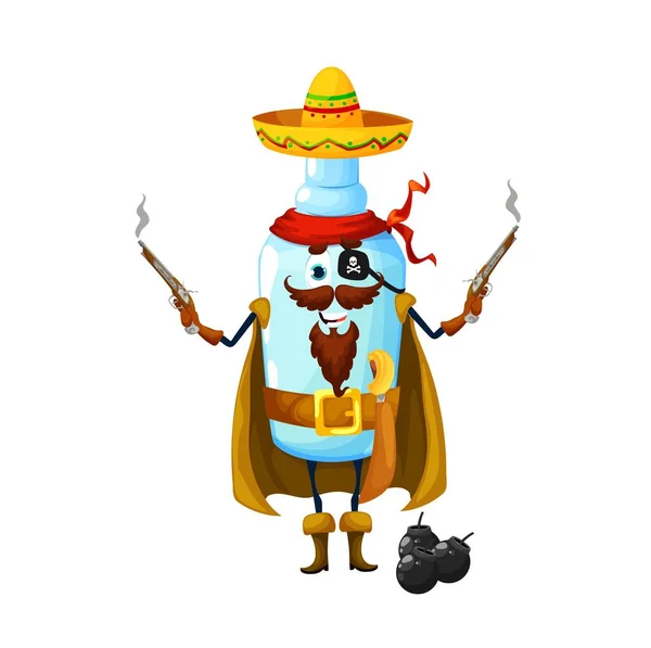 Мультфильм Мексиканский Пульке Корсар Характер Изолированный Векторный Пират Бутылки Текилы — стоковый вектор