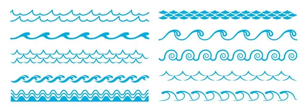 Ocean Blue Wave Line Water Pattern Borders Frames Vector Sea — Stock Vector