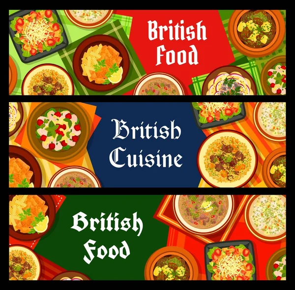 British Cuisine Banners Potato Anchovy Salad Chicken Cherry Salad Irish — Stock Vector