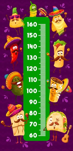 Мультфильм Мексиканские Пищевые Персонажи Детей Рост График Линейки Векторный Измеритель — стоковый вектор