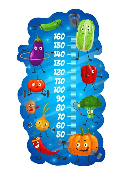 어린이들의 차트는 계량기에 채소를 표시합니다 벡터는 양배추 도마도 후추를 크기를 — 스톡 벡터