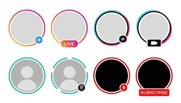 Рамки Аватарів Соціальних Мереж Живі Відео Піктограми Історії Instagram Векторні — стоковий вектор