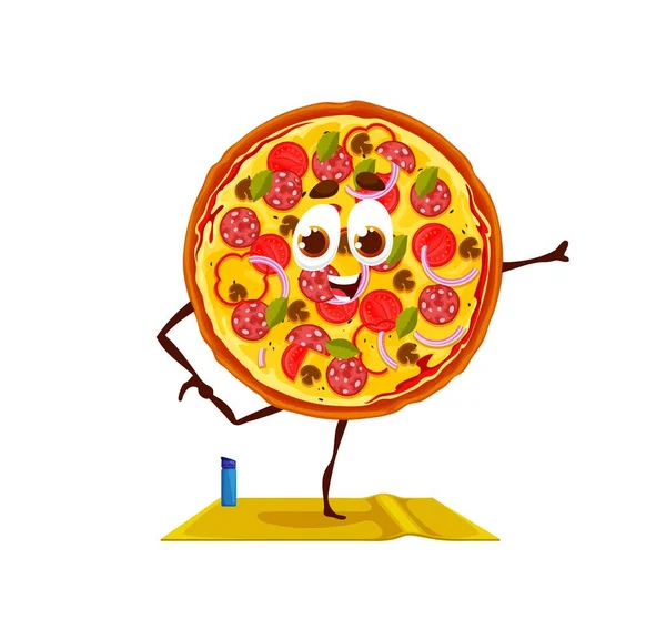 Cartoon Grappige Pizza Karakter Yoga Fitness Fast Food Cafe Maaltijd — Stockvector