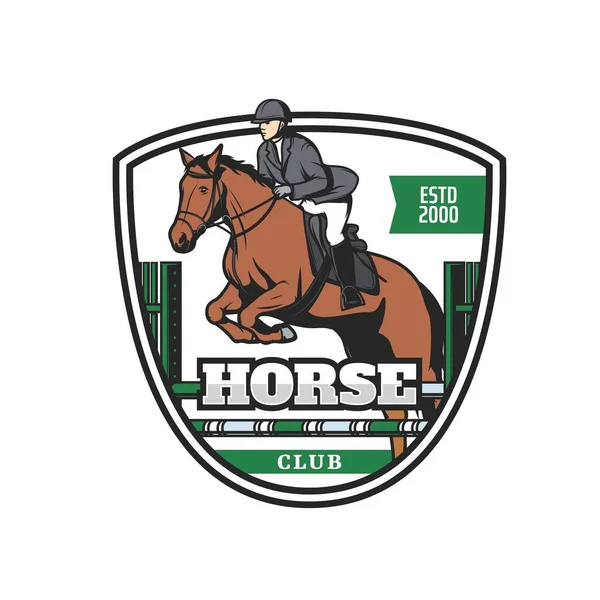 Horse Club Retro Icon Jockey Stallion Jumping Obstacle Equestrian Sport — Stock Vector