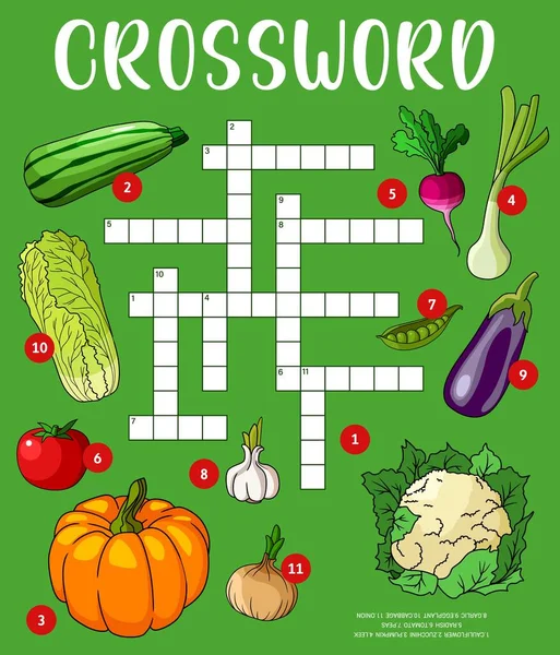 Bauernhof Gemüse Kreuzworträtsel Arbeitsblatt Finden Sie Ein Wort Quiz Spiel — Stockvektor