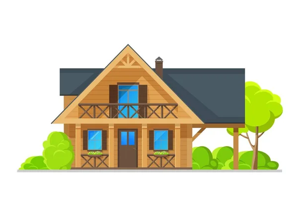 Maison Résidentielle Deux Étages Avec Façade Planches Bois Construction Maisons — Image vectorielle