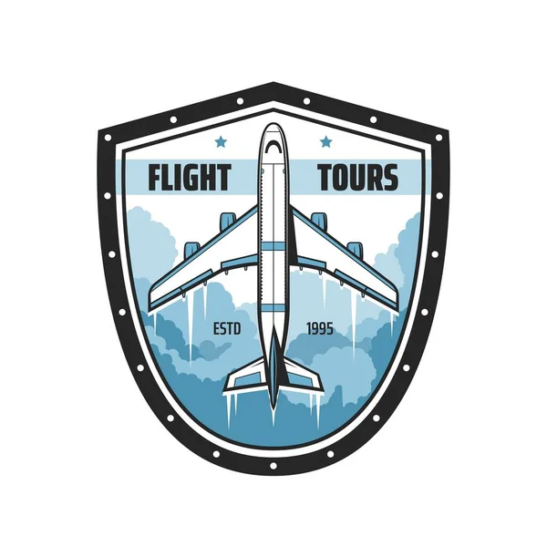 Uçak Hava Yolculuğu Turizm Vektör Havayolları Işaretli Uçuş Turları Ikonu — Stok Vektör