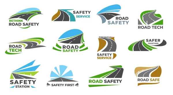 Iconos Carretera Seguridad Camino Tráfico Automóviles Calles Conducción Transporte Símbolos — Vector de stock
