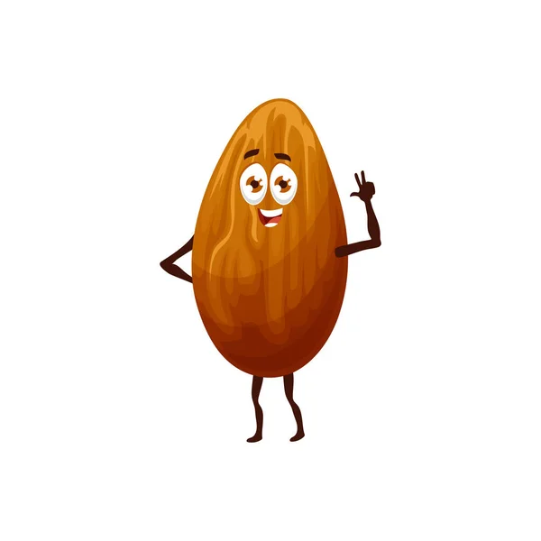 Veselá Postava Mandlového Ořechu Veselé Kreslené Vektorové Jádro Legračně Usmívající — Stockový vektor