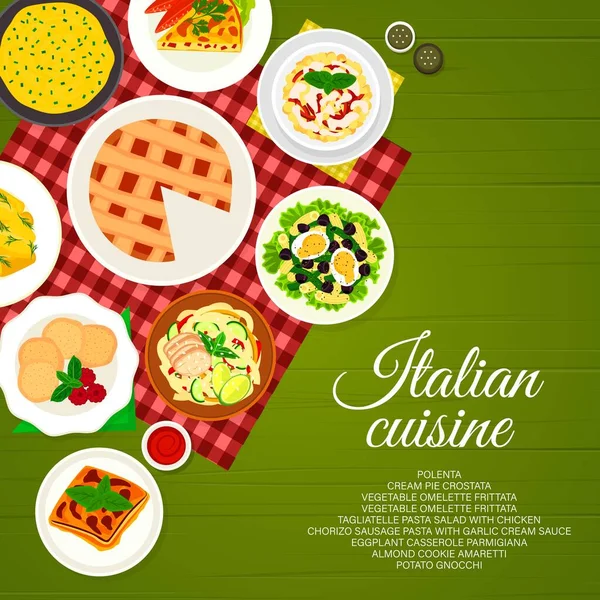 Cubierta Menú Restaurante Cocina Italiana Ensalada Pasta Con Atún Pastel — Vector de stock