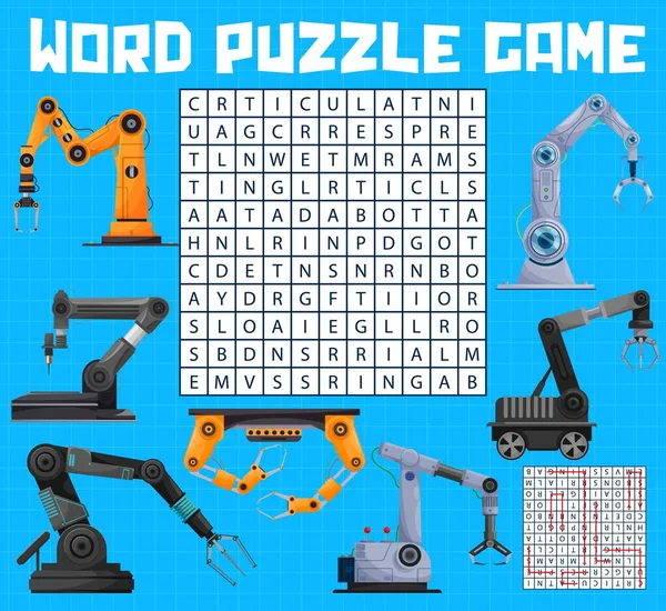 Robot Fegyvergyár Szó Keresés Puzzle Játék Munkalap Vektor Rács Szókereső — Stock Vector