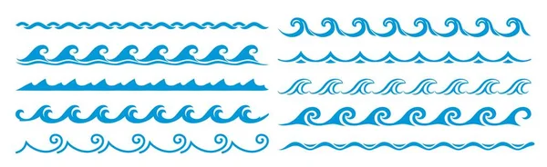 海と海の波線 青い水の境界線とフレーム ベクトルパターン 波枠の境界線と波線の区切り文字と潮の波紋 ジグザグの曲線と曲線 線形の境界線とフレーム — ストックベクタ