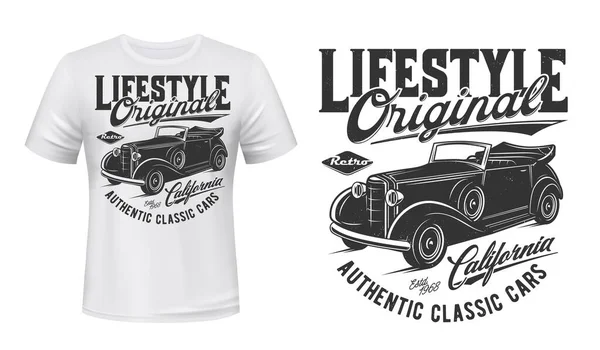 Originale Auto Epoca Shirt Vettoriale Stampa Coupon Cabriolet Classico Roadster — Vettoriale Stock