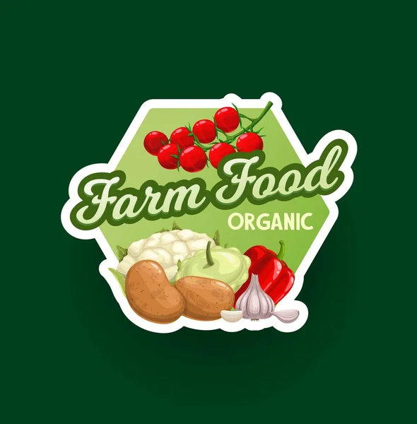 Organic Farm Vegetables Label Icon Natural Food Market Shop Cartoon — Stock Vector