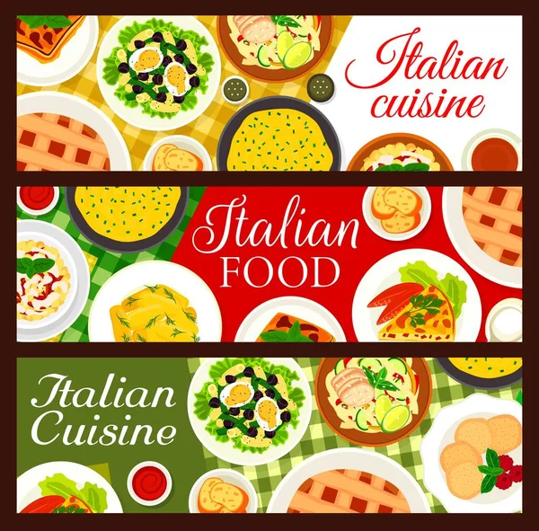 Ιταλική Κουζίνα Πιάτα Πανό Ζυμαρικά Chorizo Κρεατόπιτα Crostata Και Πολέντα — Διανυσματικό Αρχείο