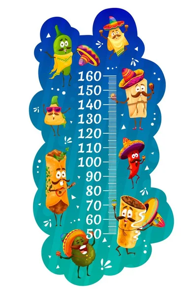 아이들의 차트에는 멕시코 산할라 타말레 아보카도와 엔칠라다 있습니다 유치원의 계량기 — 스톡 벡터