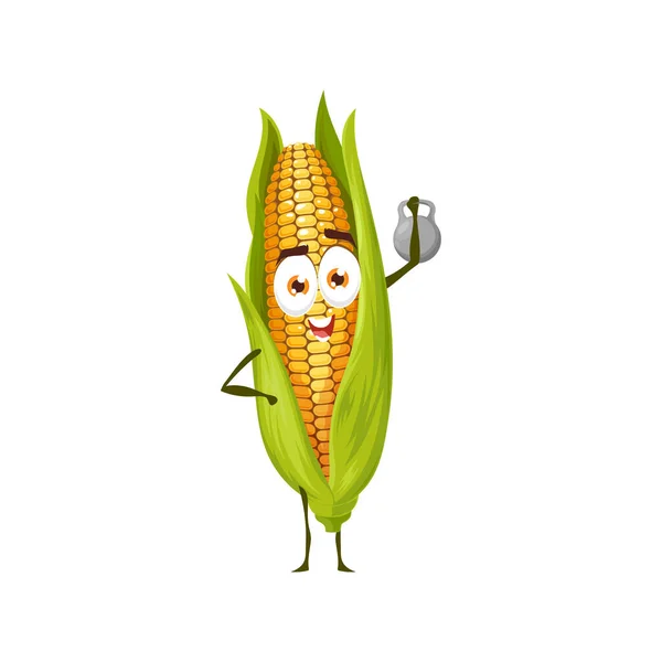 Cartoon Maïs Épi Personnage Vecteur Légumes Entraînement Drôle Mascotte Sportif — Image vectorielle