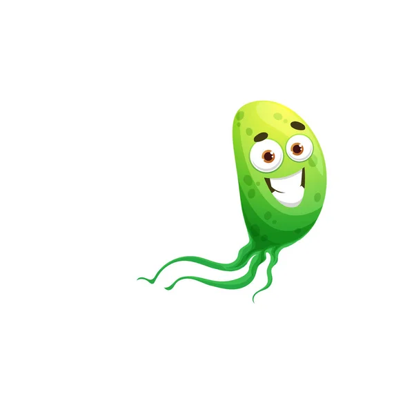 Cartoon Green Microbe Virus Character Vector Bacteria Cute Cell Cheerful — Archivo Imágenes Vectoriales