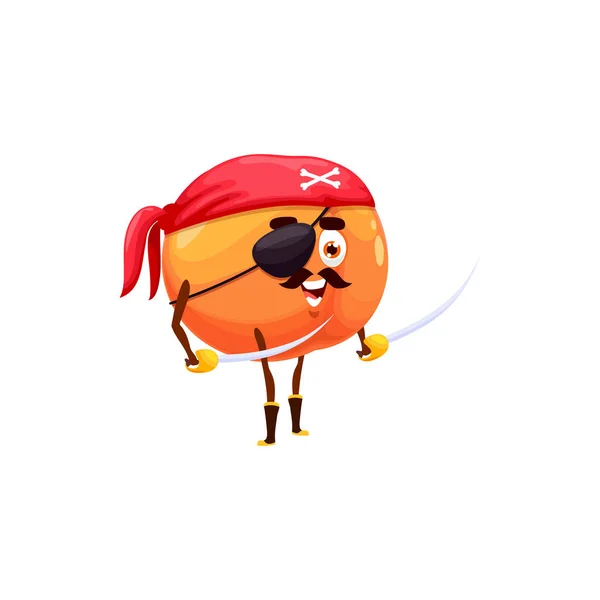 Apricot Peach Pirate Emoticon Bandana Swords Isolated Funny Cartoon Character — Stock Vector