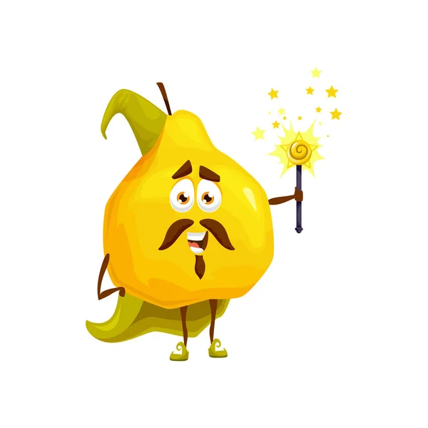 Cartoon Yellow Pear Fruit Wizard Magician Character Funny Ripe Vector — Stock Vector