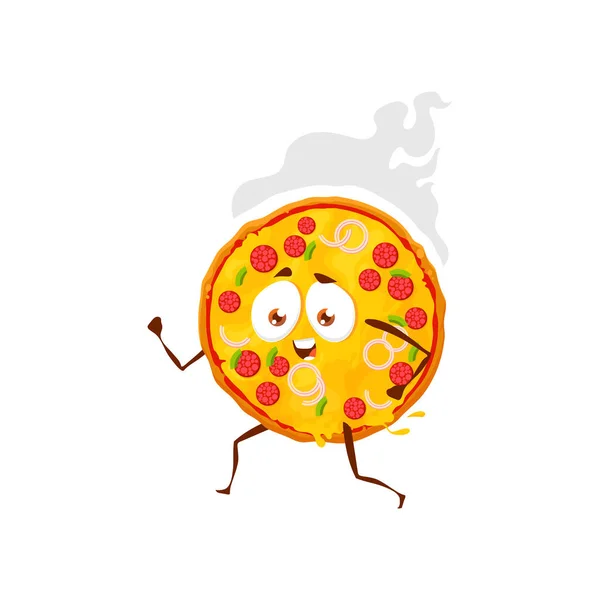 Pizza Cartoon Character Pizzeria Meal Funny Isolated Vector Personage Fast — Stock vektor
