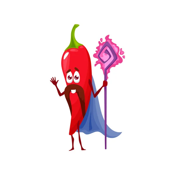 Cartoon Red Chili Pepper Magician Character Vector Funny Veggie Kids —  Vetores de Stock