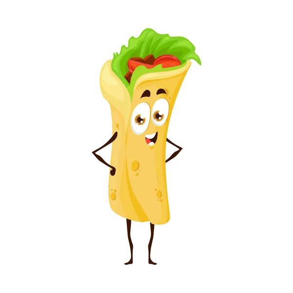 Funny Shawarma Character Vector Burrito Roll Doner Kebab Fast Food — ストックベクタ