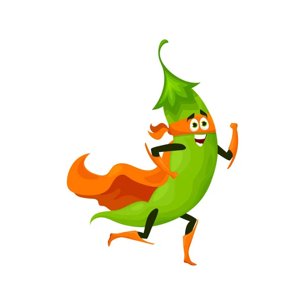 Green Pea Pod Superhero Face Mask Cape Cartoon Character Comic — ストックベクタ