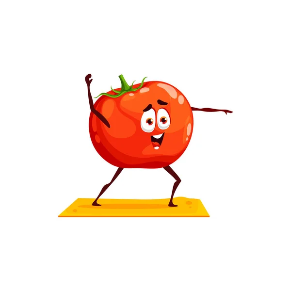 Tomato Healthy Vegetable Cartoon Character Doing Sport Exercises Isolated Sportive — Archivo Imágenes Vectoriales