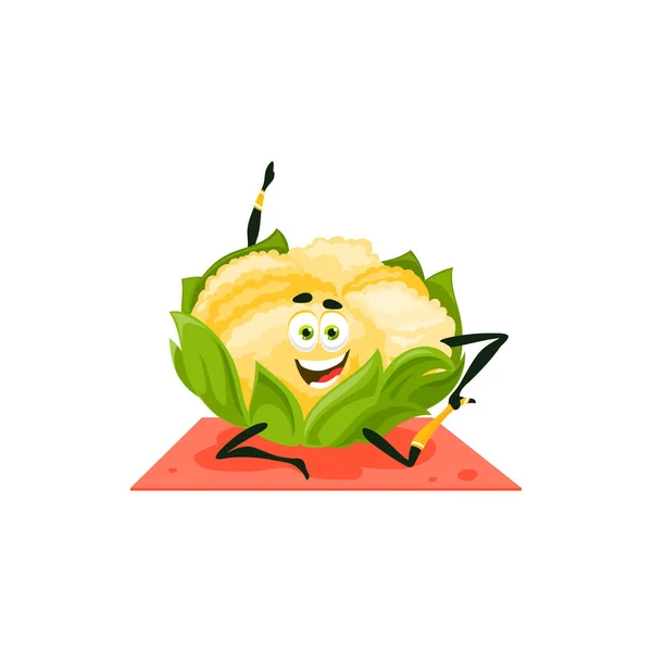 Χαριτωμένο Καρτούν Λαχανικό Κουνουπίδι Λάχανο Στο Γυμναστήριο Γιόγκα Αθλητισμού Προπόνηση — Διανυσματικό Αρχείο