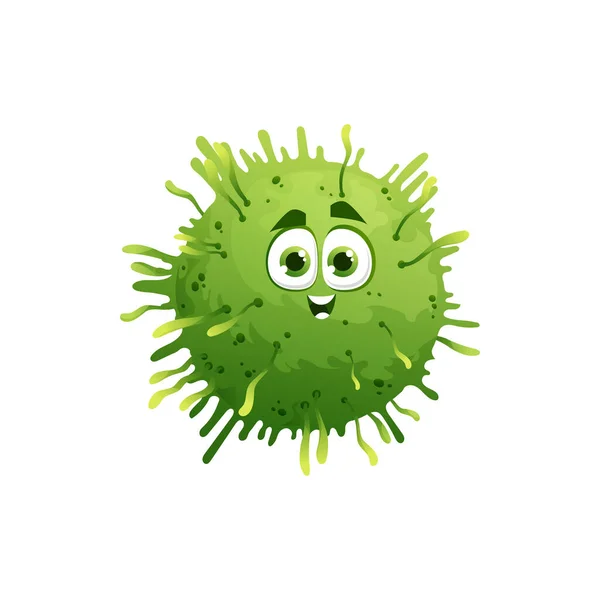 Cartoon Coronavirus Character Vector Green Funny Cell Covid19 Virus Bacteria — Vector de stock