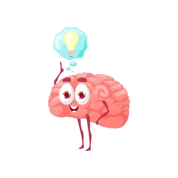 Intelligente Gehirn Mit Glühbirne Isoliert Lustige Cartoon Figur Vektor Lustiges — Stockvektor
