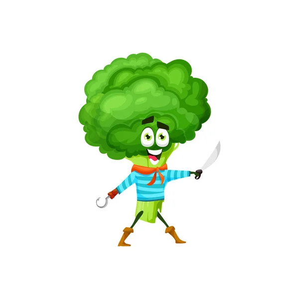 Pirate Emoticon Green Broccoli Healthy Vegetable Isolated Veggie Cartoon Character — Stockvektor